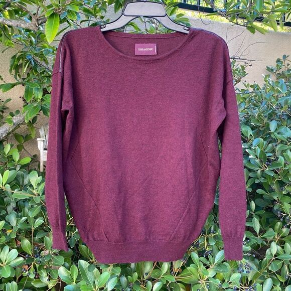 ZADIG & VOLTAIRE Burgundy Crew Neck Sweater w/ Leather Piping. Size Small. EUC! - Picture 1 of 4